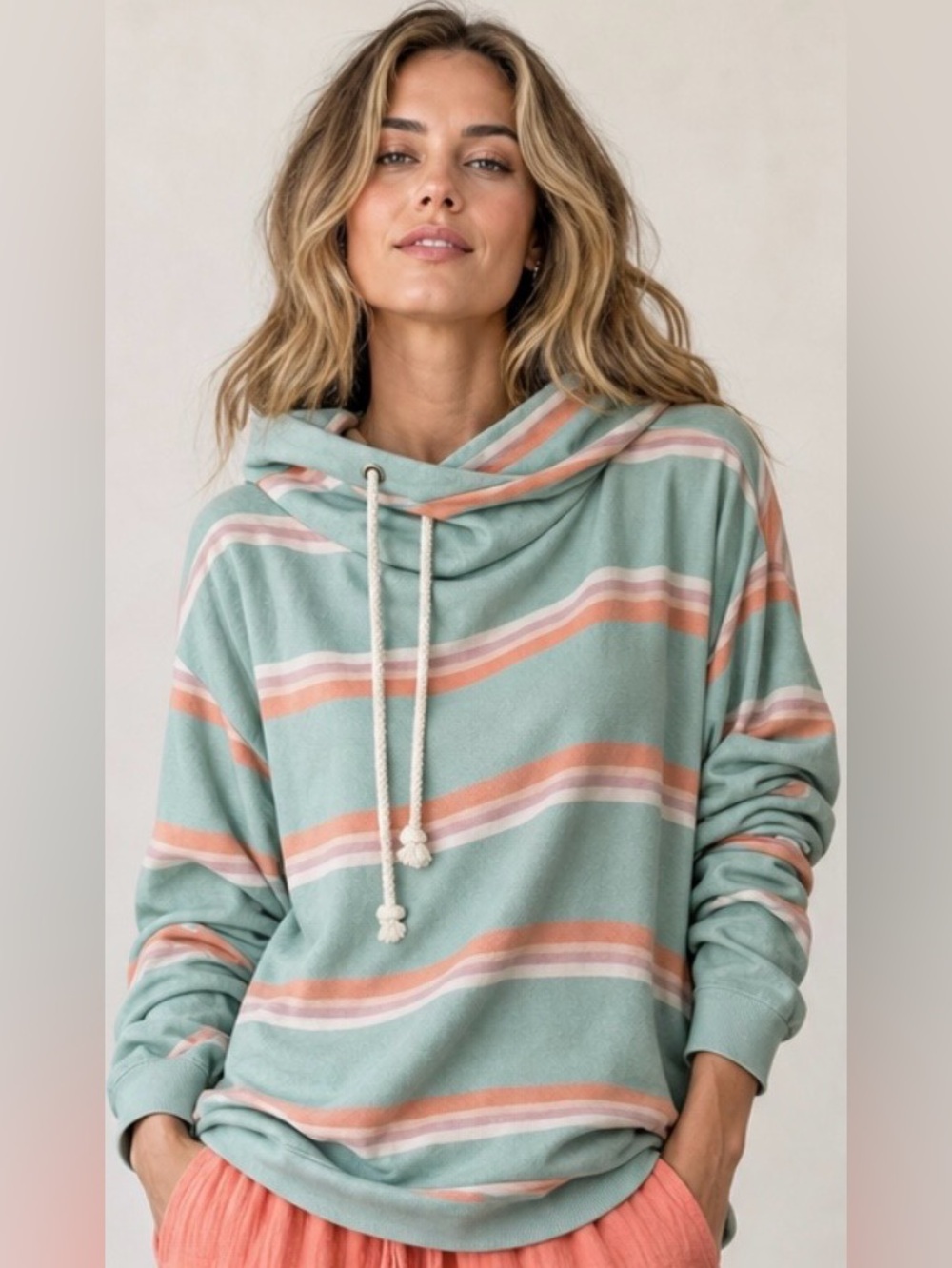 NWT - Ampersand Ave. Double-Hoodie Cowl Neck Cotton Pullover Sweatshirt